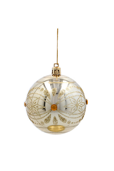 Selgot Set 6 Golden Baubles for Christmas Tree, Diameter 8 cm, Model 3