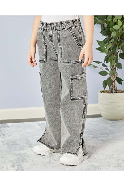 REDTAG Girls Grey Washed Wide Leg Jeans