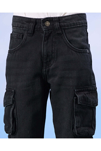 REDTAG Boys Black Jeans With Cargo Pocket