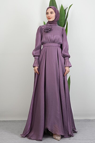 GİYZAMİLA Φόρεμα με κάπα στον ώμο σκούρο λιλά