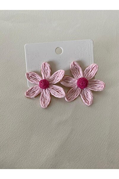 BIJUTERI Pink wicker earrings