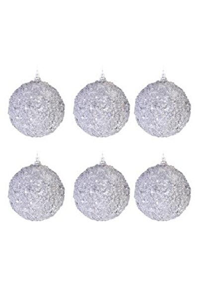 SHOPIENS Set Globuri de Crăciun Argintii Glitter 8 cm - 6 buc