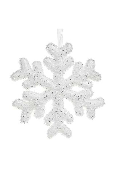 SHOPIENS Στολίδι Χριστουγεννιάτικου Δέντρου — Λευκή Χιονονιφάδα Αφρού με Ασημ...