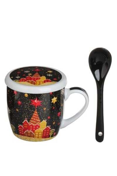 SHOPIENS Set căni de Crăciun cu capac și lingură 340 ml - 3 piese