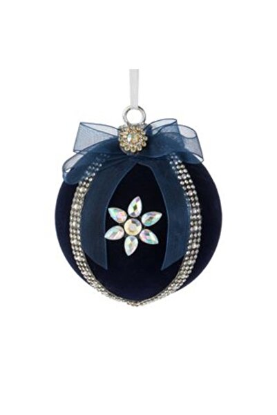 SHOPIENS Ornament de Crăciun pentru brad - Glob albastru din catifea cu stras...