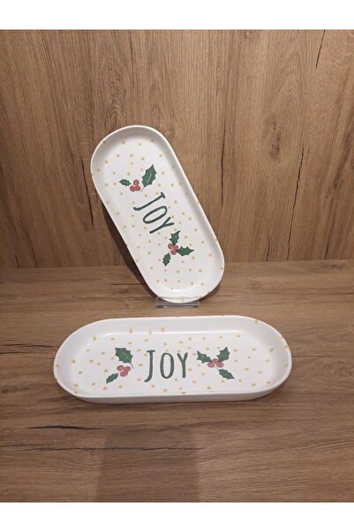 Keramika New Year Boat Plate 2 Pieces 26 cm Koki̇na/Santa Claus/New Year/Pine Tree