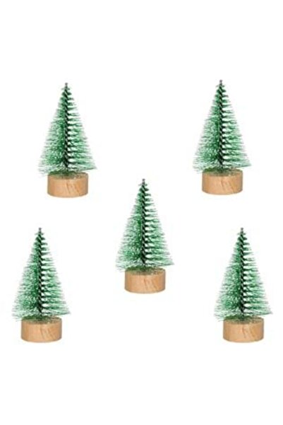 SHOPIENS Decorative Green Christmas Trees with Glitter & Snow 9 cm - 5 pcs