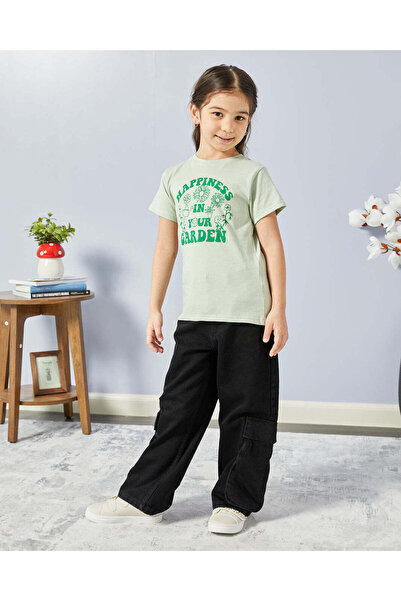 REDTAG Girls Black Cargo Wide Leg Denim Jeans