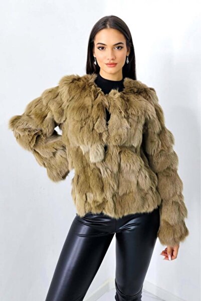 FashionForYou Haină de blană de vulpe Sidonia, închidere interioară, bej, mărime S/M/L