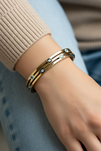 Modacaprea سوار نسائي صغير من الفولاذ على شكل عين الحسد - سوار بطول 18 سم |  ...