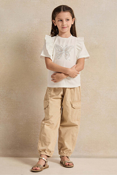 REDTAG Girls Beige Solid Cargo Trousers