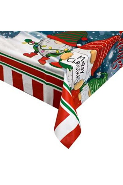 SHOPIENS Plastic Tablecloth Gnome "Merry Christmas" Snowflakes 180 x 120 cm