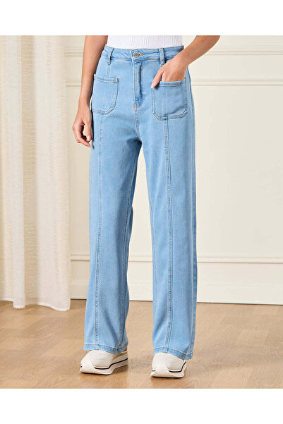 REDTAG Senior Girls Blue Front Seam Wide leg Jeans