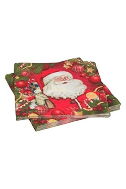 SHOPIENS Christmas Table Napkins - Wreath & Santa Claus 33 x 33 cm - 20 pcs