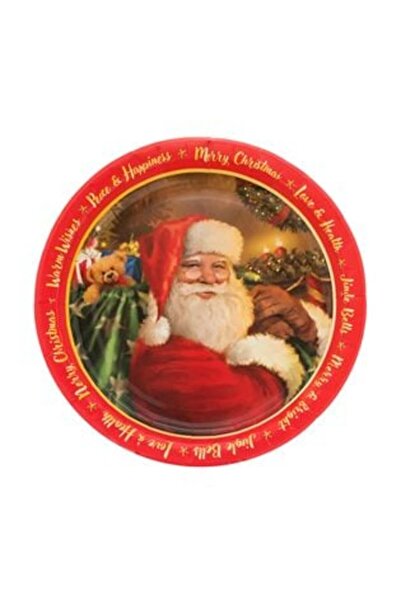SHOPIENS Farfurii de hârtie colorate de Crăciun Moș Crăciun „Crăciun fericit” 18 cm - 10 buc