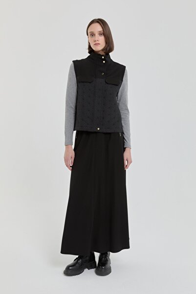 Nihan Örme Etek Yelek Takım Siyah