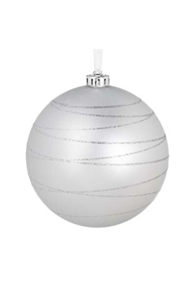 SHOPIENS Ornament de Crăciun pentru brad - Glob argintiu mat cu dungi străluc...