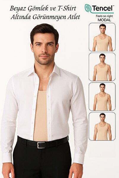 LİRONA Men's Invisible Undershirt - Full Fit Modal Cotton Premium