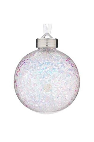 SHOPIENS Glob de Crăciun transparent cu beteală iridescentă și LED - 8 cm