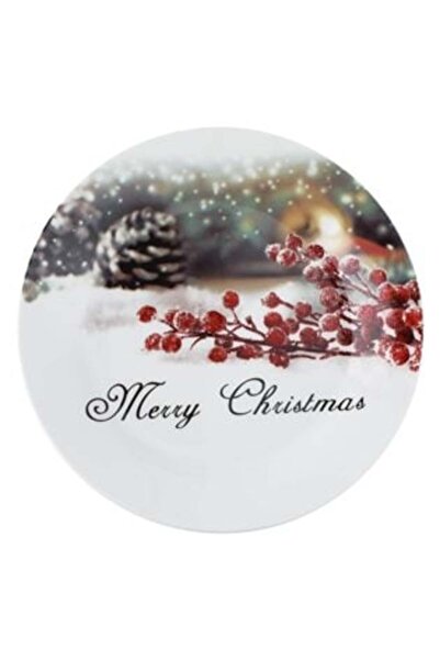 SHOPIENS Farfurie de porțelan de Crăciun – Fructe de pădure și conuri albe, „...