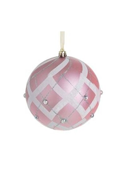 SHOPIENS Glob de Crăciun roz cu sclipici alb iridescent și strass Ø10 cm