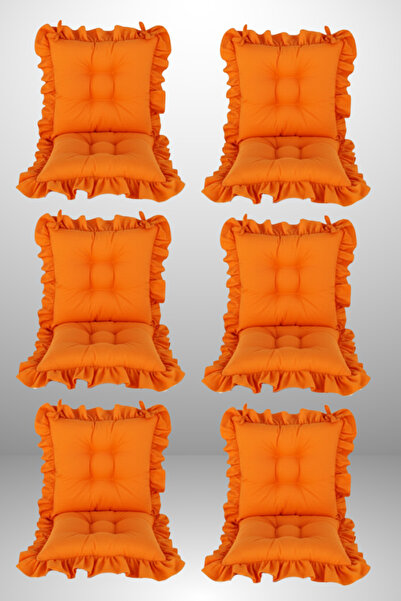 MoMMe Backrested Fringed Chair Cushion (Set of 6) 45X45 cm Orange Color