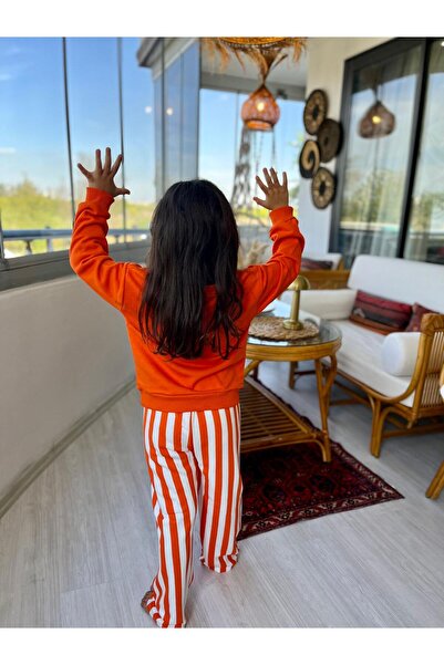 Cyber Girls' Striped Tracksuit Comfortable Cotton Cool Bottom Top Set