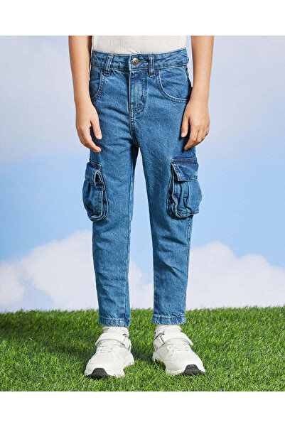 REDTAG Boys Blue Cargo Pocket Jeans