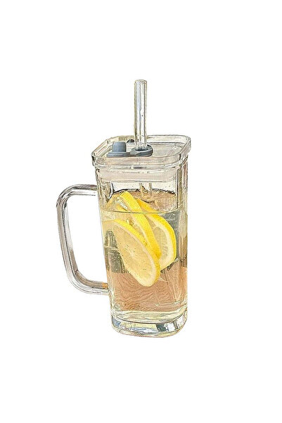vivimall Soft Drink Glass, Glass, 330 Ml, With Straw And Handle