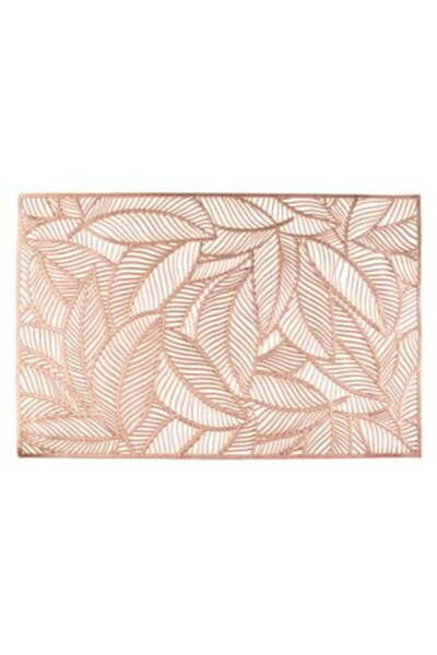 SHOPIENS Rectangular Plate Mat with Perforated Pink-Gold Leaf Pattern 45 x 30 cm