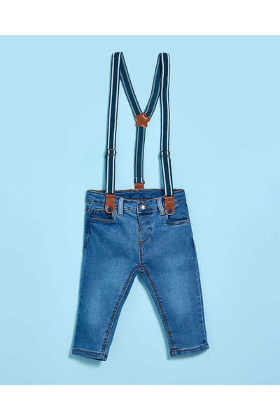 REDTAG Infant Boys Blue Jeans With Suspender