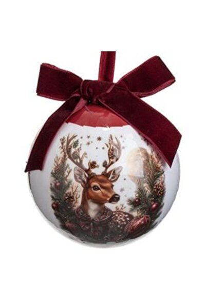 SHOPIENS Glob de Crăciun ecru cu model roșu - 10 cm