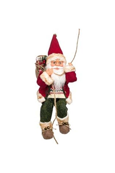 SHOPIENS Figurină decorativă de Crăciun - Moș Crăciun pe frânghie și sac de c...