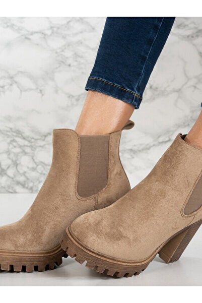 Sofia Store Botine dama imblanite din piele ecologica intoarsa PREMIUM Bej Kitty