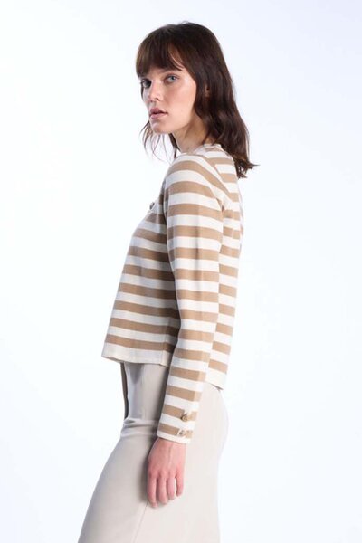 SHERIN Pulover din tricot cu dungi cu detaliu cu nasturi Camel