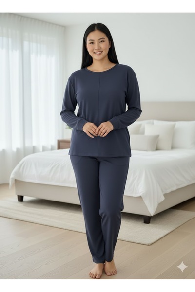 FAMESTEKSTİL Women's Dark Blue Tracksuit Set