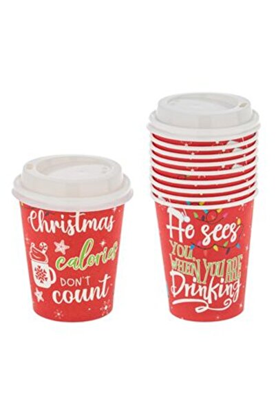 SHOPIENS Pahare de hârtie cu mesaj de Crăciun și capac 270 ml - 10 buc