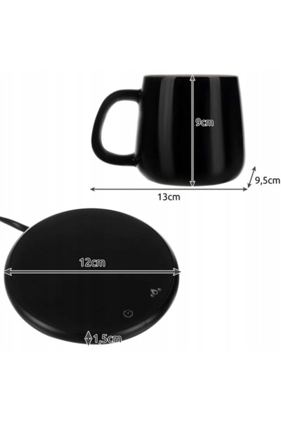 zola Cană ceramică cu încălzitor și linguriță, temperatură constantă 60°C, 220V, 2 programe de încălzire, 400ml, neagră