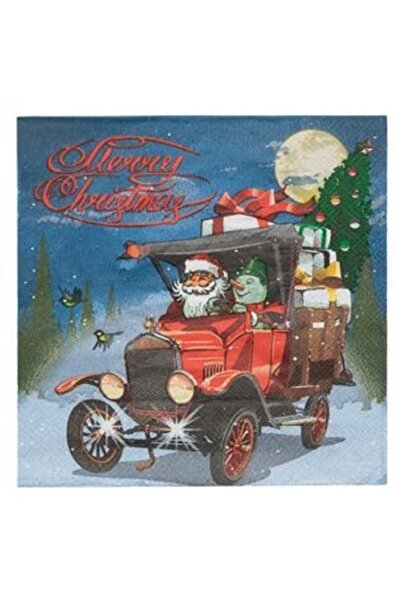 SHOPIENS Table Napkins with Santa, Snowman & Vintage Car Design 33 x 33 cm - ...