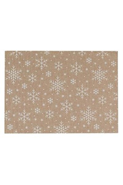 SHOPIENS Christmas plate placemat textile beige linen with white snowflakes 4...