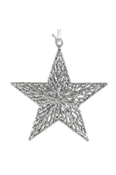 SHOPIENS Ornament de Crăciun cu sclipici argintiu, stea, 18 cm