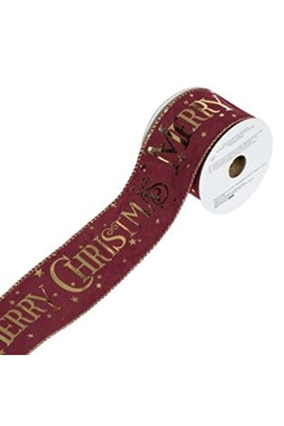 SHOPIENS Panglică decorativă de Crăciun - catifea vișinie cu mesaj auriu „Cră...