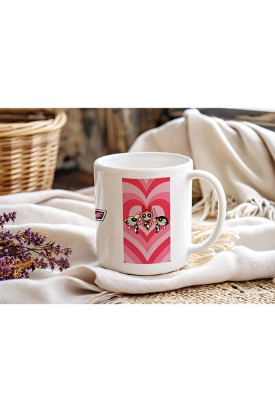 Beramussa Powerpuff Girls Heart-Shaped Pink Patterned Mug - Girl Power Themed...
