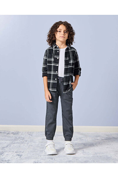 REDTAG Boys Charcoal Solid Jogger Jeans