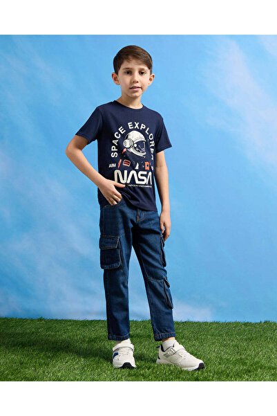 REDTAG Boys Navy Cargo Pocket Jeans