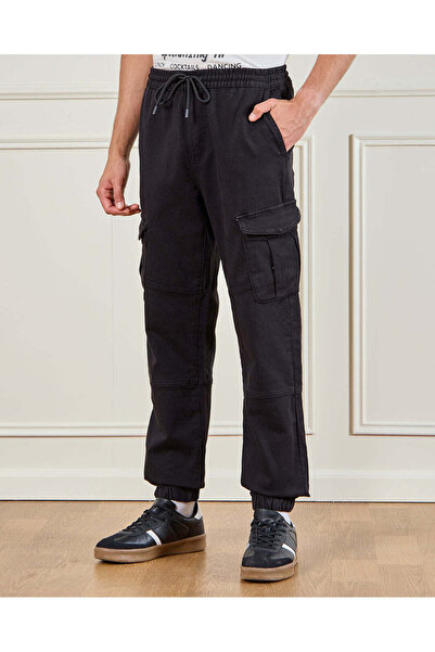 REDTAG Men Black Knit Denim Cargo