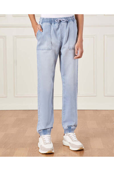 REDTAG Senior Boys Blue Knit Denim Jogger