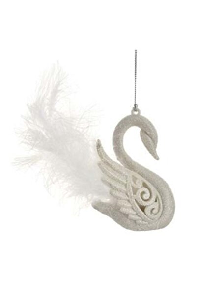 SHOPIENS Ornament de Crăciun pentru brad - Lebădă albă cu sclipici iridescent...