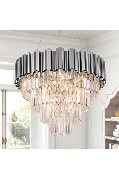 RFAN Candelabru, Model WL339/500, Textură de cristal, Metal, 8 x E27, Argintiu