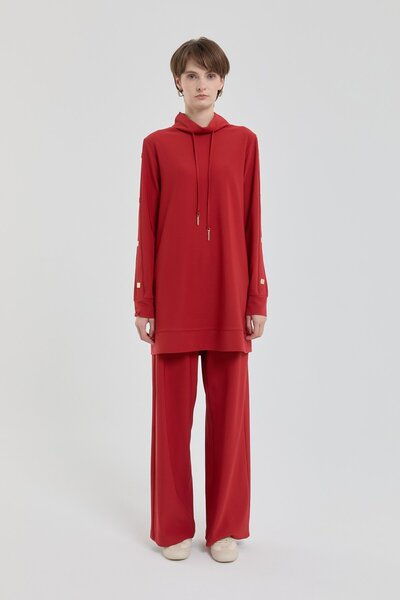 Nihan Parlak Taş Detaylı Örme Pantolon Tunik Takım Kiremit